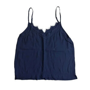 Abercrombie & Fitch Y2K Cami Babydoll Tank Top XS Lace Trim V-Neck Navy Blue